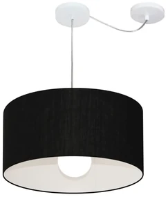 Lustre Pendente Cilíndrico Com Desvio Md-4228 Cúpula em Tecido 45x25cm Preto - Bivolt