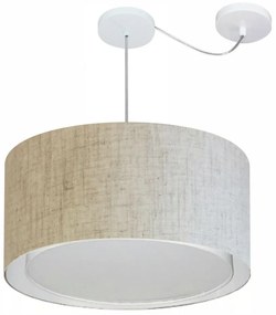 Lustre Pendente Cilíndrico Com Desvio Md-4316 Cúpula em Tecido 55x30cm Rustico Bege - Bivolt