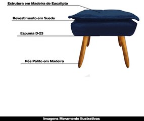 Puff Decorativo Pés Palito Charger Suede Azul Marinho G19 - Gran Belo