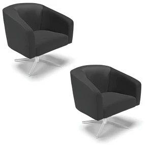 Poltrona Decorativa Giratória Cromada Kit 2 Stella Sintético D03 - D'Rossi - Preto