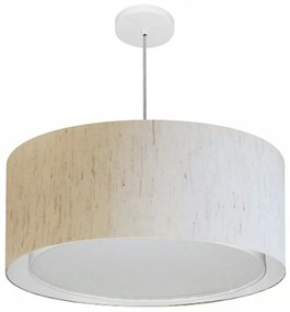 Lustre Pendente Cilíndrico Duplo Md-4298 Cúpula em Tecido 60x30cm Linho Bege - Bivolt