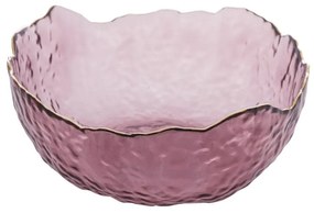 Bowl De Cristal Martelado Com Borda Dourada Taj Rosa 16,5x8cm 28957 Wolfdf