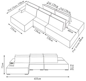 Sofá Ilha com Encosto e Almofadas Delta 435cm Modulado Chaise e Puffs Bouclê Cinza G52 - Gran Belo