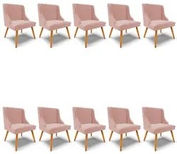 Kit 10 Cadeiras Estofadas para Sala de Jantar Pés Palito Lia Veludo Ro