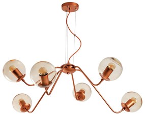 Pendente Carrossel Ø86X29Cm 6Xg9 / Metal E Globo Ø12Cm | Usina 16765/6 (CB-M - Cobre Metálico, FOSCO)