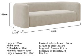 Sofá 2 Lugares 160cm Orgânico Luxo Recepção Melina Bouclé - ADJ Decor