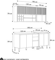 Armário de Cozinha 4 Peças Com Pia Inox CP3 Pierre L06 Nature/Off Whit