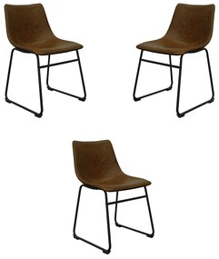 Kit 3 Cadeiras Decorativas Marquezine Sala de Jantar PU Base Aço Marrom/Preto G56 - Gran Belo
