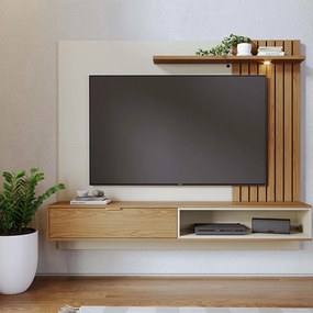 Painel TV 65 Pol 180cm Bancada Suspensa Zurique Off White/Freijó C04 - D'Rossi