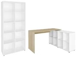 Mesa Escrivaninha em L Eron e Estante Livreiro 90x187cm Lean A06 Branc