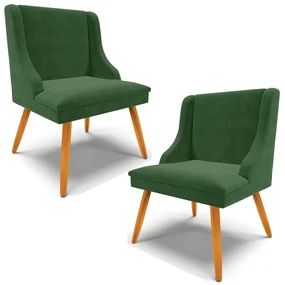 Kit 2 Cadeiras Decorativas Sala de Jantar Pés Palito de Madeira Firenze Suede Verde Esmeralda/Natural G19 - Gran Belo
