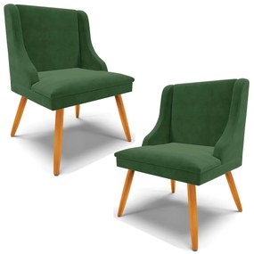 Kit 2 Cadeiras Decorativas Sala de Jantar Pés Palito de Madeira Firenze Suede Verde Esmeralda/Natural G19 - Gran Belo