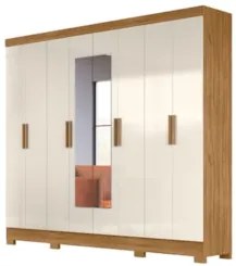 Guarda Roupa Casal com Espelho 8 Portas 236cm Ágata Z17 Freijó/Off Whi