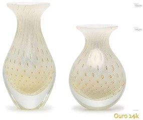 Par de Vasos Mini Tela Branco com Ouro Murano Cristais Cadoro