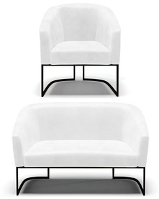 Sofá Namoradeira e Poltrona Base Industrial Preto Stella Sintético PU D03 - D'Rossi - Branco