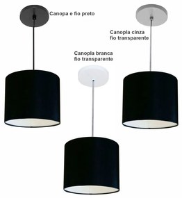Luminária Pendente Vivare Free Lux Md-4105 Cúpula em Tecido - Preta - Canopla branca e fio transparente