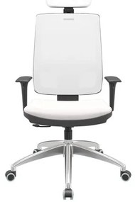 Cadeira Office Brizza Tela Branca Com Encosto Assento Vinil Branco RelaxPlax Base Aluminio 126cm - 63609 Sun House