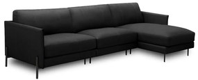 Sofá Decorativo Karine 5 Lugares Sala de estar 330cm com Chaise Pés em Aço Couro Preto G88 - Gran Belo