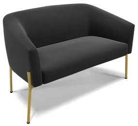 Sofá Namoradeira 2 Lugares Pé de Ferro Dourado Stella Suede Preto D03 - D'Rossi