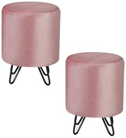 Kit 2 Puffs Decorativos Sala de Estar Pés Metal Cork Veludo Rosa G17 - Gran Belo