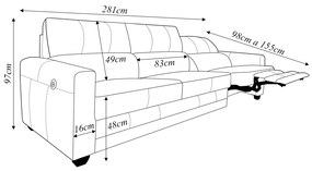 Sofá Sala de Cinema Elétrico Maldivas Reclinável Retrátil 4 Lugares 281cm Couro Off White G40 - Gran Belo