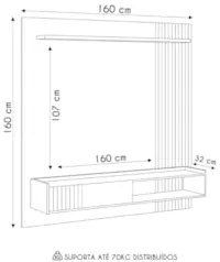 Painel Para TV 65 Pol com Bancada Suspensa 160cm Luke L06 Nature/Off W