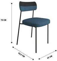 Kit 2 Cadeiras Estofadas Milli Corano/Linho F02 Preto/Azul - Mpozenato