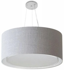 Lustre Pendente Cilíndrico Duplo Md-4303 Cúpula em Tecido 70x30cm Rustico Cinza - Bivolt