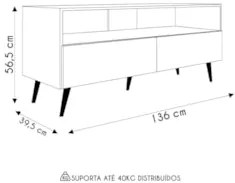 Rack para Sala Bancada de TV 55 Pol 136cm Pés Retrô Senna Z34 Branco -