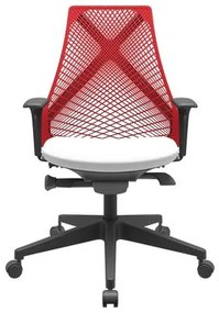 Cadeira Office Bix Tela Vermelha Assento Aero Branco Autocompensador Base Piramidal 95cm - 64027 Sun House