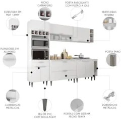 Armário de Cozinha Com Tampo CP07 260cm Pérola Branco Z34     - Mpozen