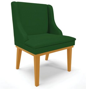 Cadeira Decorativa Sala de Jantar Base Fixa de Madeira Firenze Veludo Luxo Verde/Castanho G19 - Gran Belo