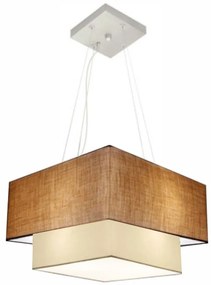 Lustre Pendente Duplo Quadrado Vivare Md-4157 Cúpula em Tecido 40x35cm Palha / Bege - Bivolt