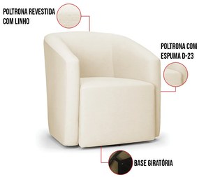 Poltrona Decorativa Base Giratória Kit 2 Stella Max Linho Bege D03 - D'Rossi