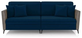 Sofá Living Decorativo Zagreb 2 Lugares 222cm com Almofadas Pés de Ferro Veludo/PU Azul/Cinza G33 - Gran Belo