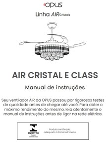 Ventilador De Teto Air Cristal Dourado Pás Retrátil Led 30W Multicolor...