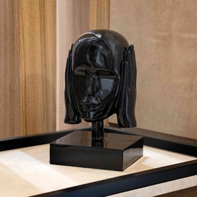 Escultura Máscara Rosto Surdo em Cerâmica Preto 25x15 cm - D'Rossi
