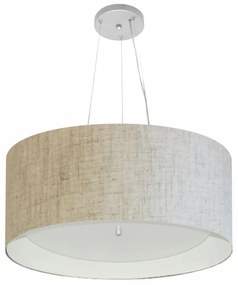 Lustre Pendente Cilíndrico Md-4145 Cúpula em Tecido 50x25cm Rustico Bege / Branco - Bivolt