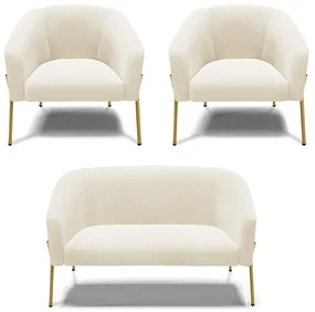 Namoradeira e 2 Poltronas PĂ© de Ferro Dourado Stella Veludo D03 - D'Rossi - Bege