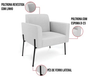 Poltrona Pé de Ferro Preto Kit 2 Decorativa Marisa Linho Cinza D03 - D'Rossi