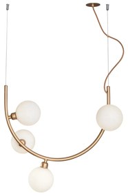 Pendente Astral 28X50X48,5Cm 4Xg9 Globo Ø12Cm - Usina 16942/4 (BT / CB-PV - Branco Texturizado / Cobre Brilho Polido Verniz, AMBAR)