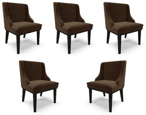 Kit 5 Cadeiras Decorativas Sala de Jantar Base Fixa de Madeira Firenze Suede Marrom/Preto G19 - Gran Belo