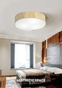 Plafon Luminária de teto decorativa para casa, Md-3076 nórdicas em tecido e madeira 3 lâmpadas com difusor em poliestireno - Rustico-Bege
