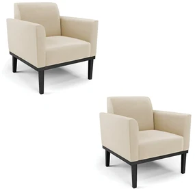 Kit 2 Poltronas Base de Madeira Fixa Preto Marisa Suede Bege D03 - D'Rossi