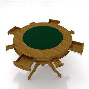 Conjunto Mesa de Jogos Carteado Bellagio Tampo Reversível Verde e 6 Cadeiras Madeira Poker Base Estrela Linho Cinza/Mel G42 - Gran Belo