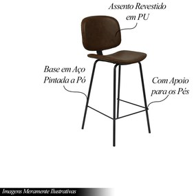 Banqueta Decorativa Kendrick PU c/Apoio Para os Pés Base Aço Marrom G56 - Gran Belo