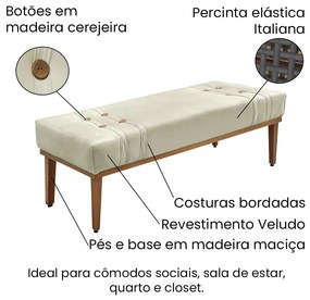 Divã Recamier Banco Base Madeira para Quarto Gênova 160cm Veludo Bege S04 - D'Rossi