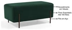 Puff Decorativo 90cm Base Aço Status C-303 Veludo Verde Musgo - Domi