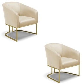 Poltrona Decorativa Industrial Dourado kit 2 Stella Sintético D03 - D'Rossi - Bege
