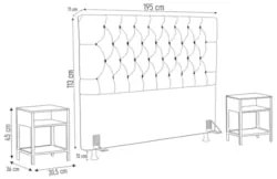 Cabeceira Casal King 195cm Cristal Bouclê Telha e 2 Mesas Laterais Pla